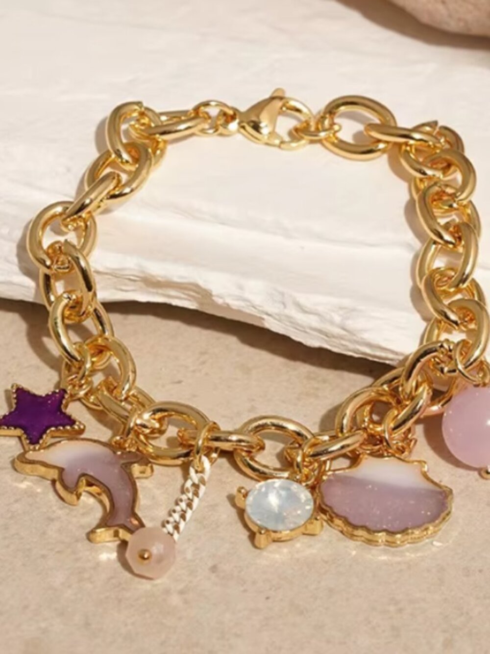 #53 — Purple Dolphin & Shell Charm Bracelet
